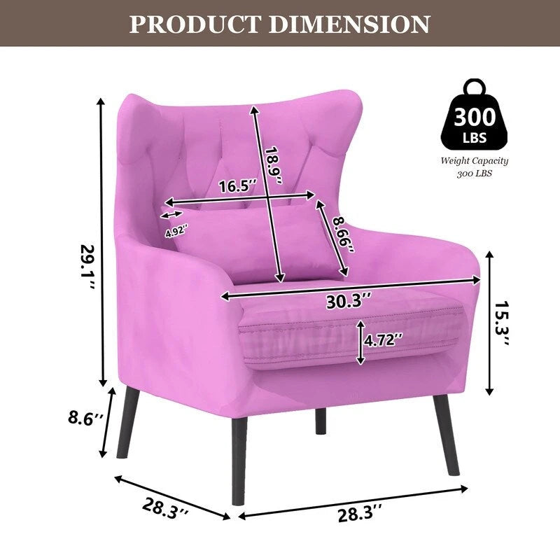 Velvet Accent Chair Upholstered Comfy Thick Cushion For Living Room