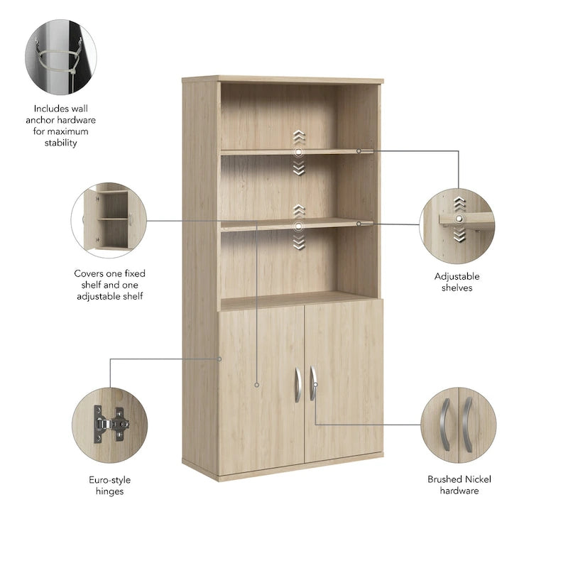 Studio C 5 Shelf Bookcase with Doors by Bush Business Furniture