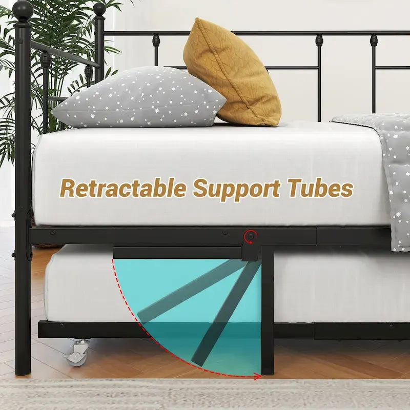 Twin Size Metal Daybed with Trundle for Kids or Guests