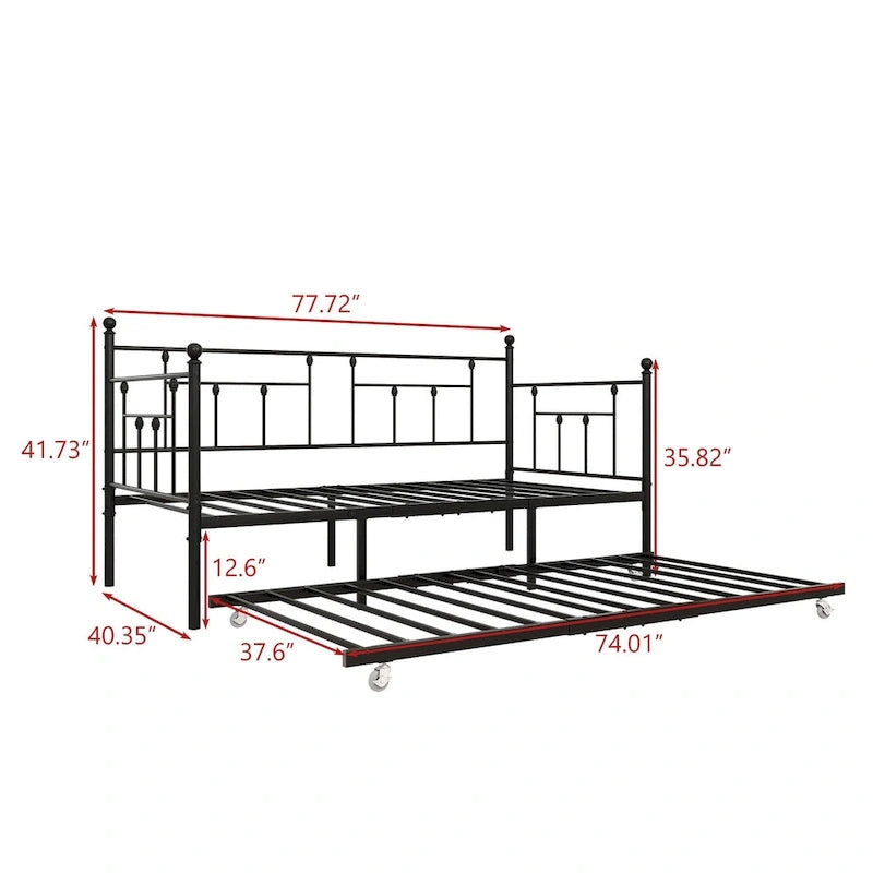 Twin Size Metal Daybed with Trundle for Kids or Guests