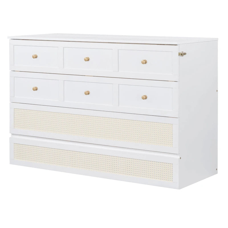 White Queen Size Modern Style Murphy Bed with Versatile Storage Large Drawers for Bedroom