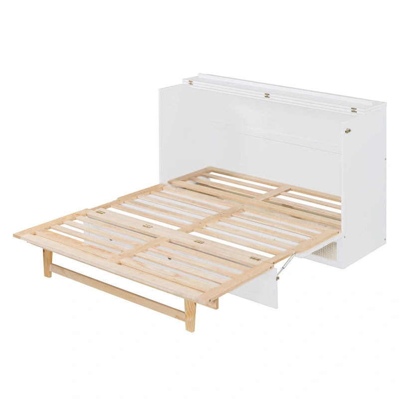 White Queen Size Modern Style Murphy Bed with Versatile Storage Large Drawers for Bedroom