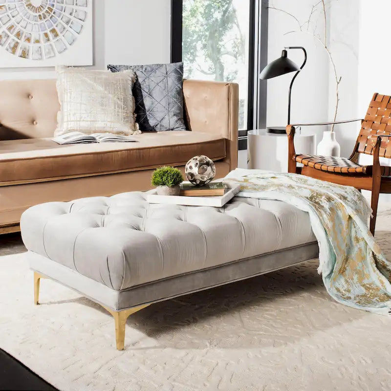 SAFAVIEH Rennie Navy/ Brass Tufted Rectangular Bench - 54 x 27 x 16 - 54Wx27Dx16H