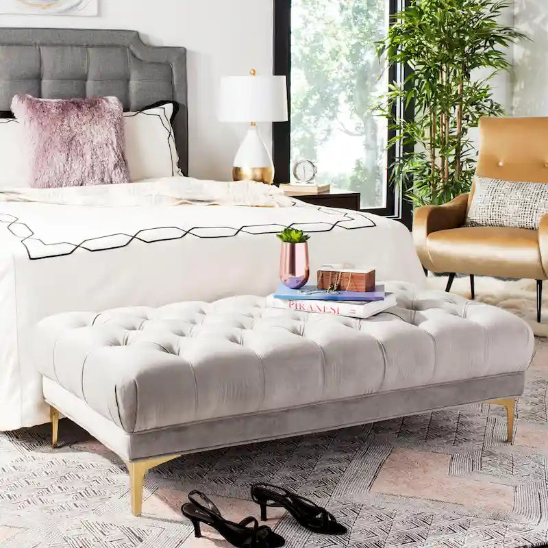 SAFAVIEH Rennie Navy/ Brass Tufted Rectangular Bench - 54 x 27 x 16 - 54Wx27Dx16H