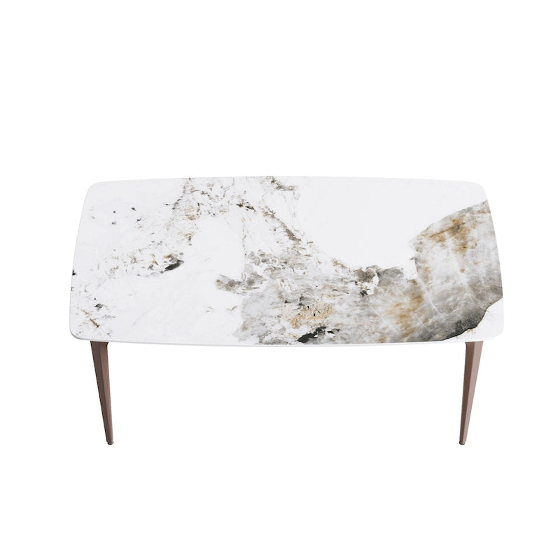 Modern Slate Dining Table, Pandora Pattern Design Sintered Stone Top and Metal Legs.