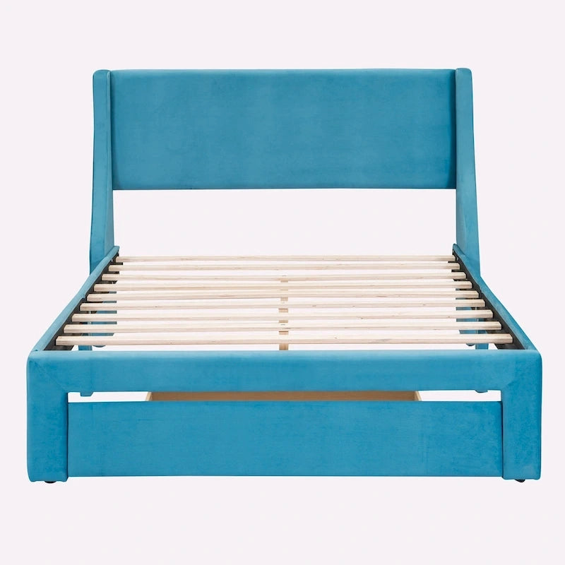 Full Size Storage Bed Velvet Upholstered with a Big Drawer