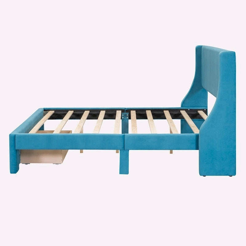 Full Size Storage Bed Velvet Upholstered with a Big Drawer