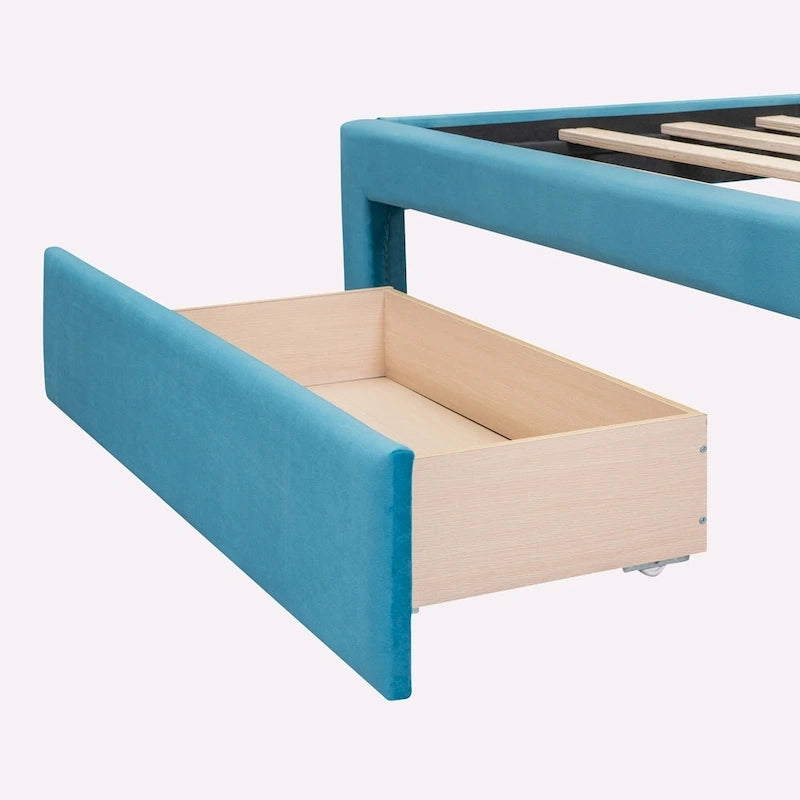 Full Size Storage Bed Velvet Upholstered with a Big Drawer