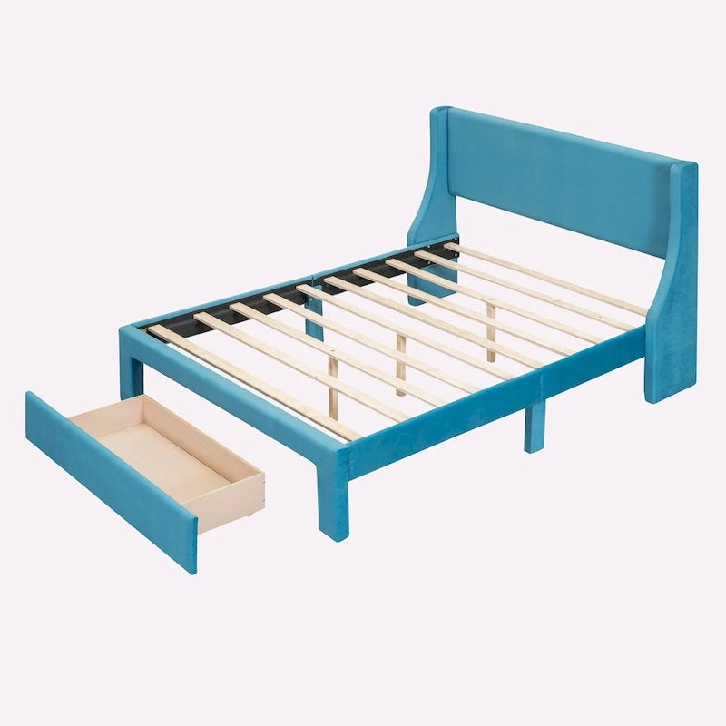 Full Size Storage Bed Velvet Upholstered with a Big Drawer
