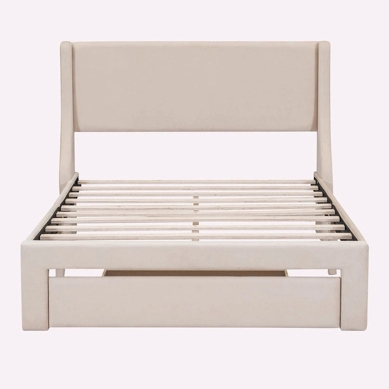 Full Size Storage Bed Velvet Upholstered with a Big Drawer