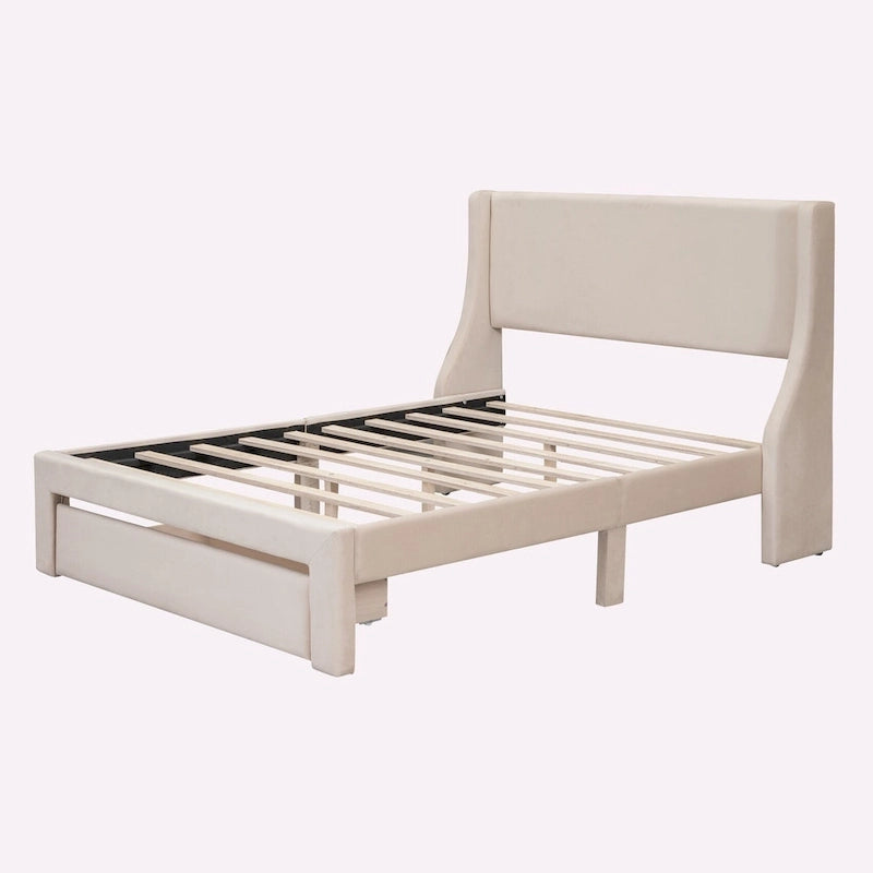 Full Size Storage Bed Velvet Upholstered with a Big Drawer