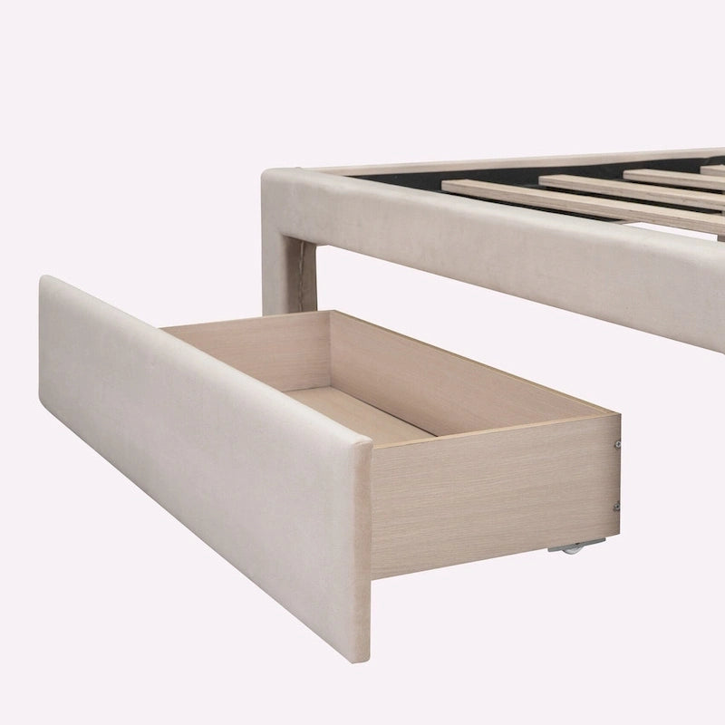 Full Size Storage Bed Velvet Upholstered with a Big Drawer