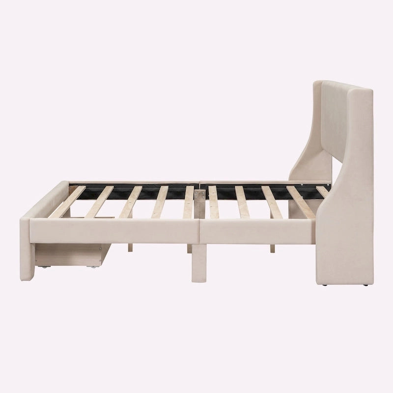Full Size Storage Bed Velvet Upholstered with a Big Drawer