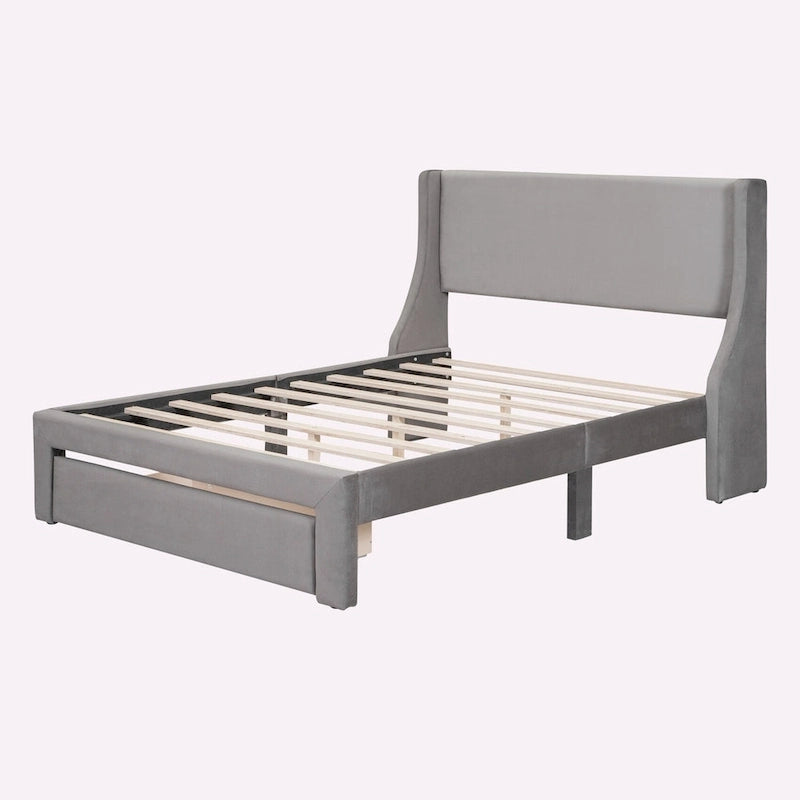 Full Size Storage Bed Velvet Upholstered with a Big Drawer