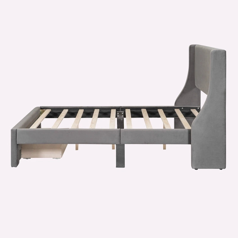 Full Size Storage Bed Velvet Upholstered with a Big Drawer