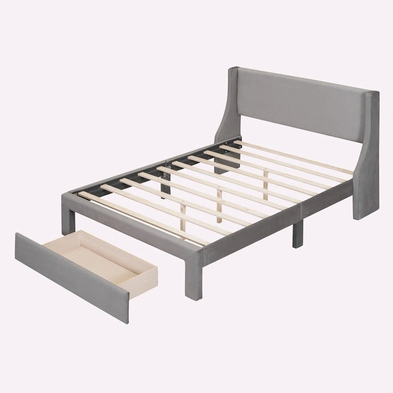 Full Size Storage Bed Velvet Upholstered with a Big Drawer