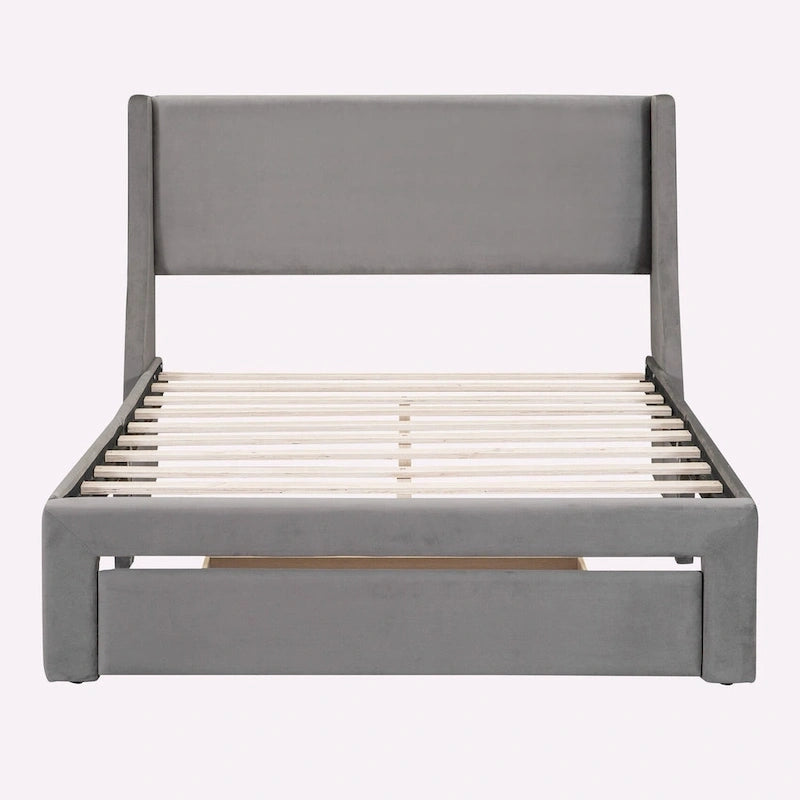 Full Size Storage Bed Velvet Upholstered with a Big Drawer