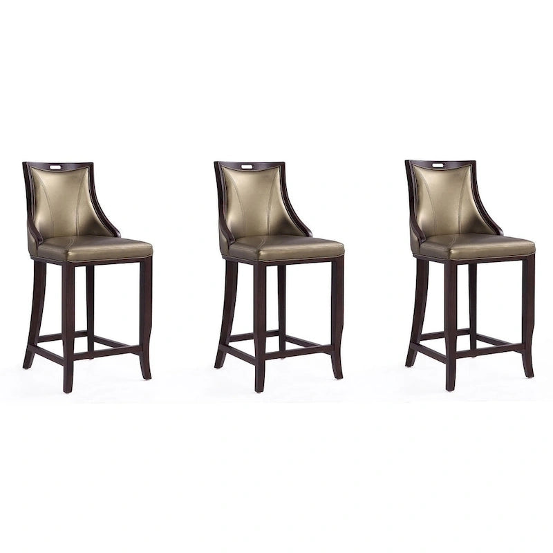 Manhattan Comfort Emperor 41 in. Walnut Beech Wood Bar Stool (Set of 3)