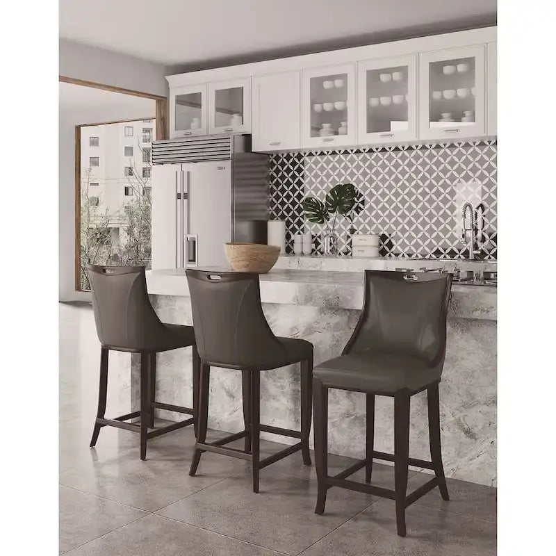 Manhattan Comfort Emperor 41 in. Walnut Beech Wood Bar Stool (Set of 3)