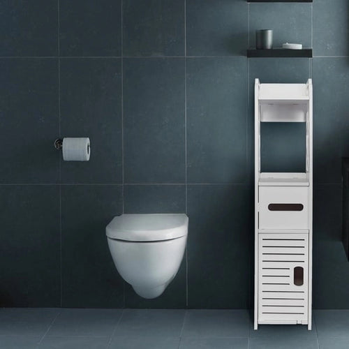 4-Tier Bathroom Standing Shelf Storage Closet Organizer Free Standing Shelves Rack Cabinet with 2 Doors