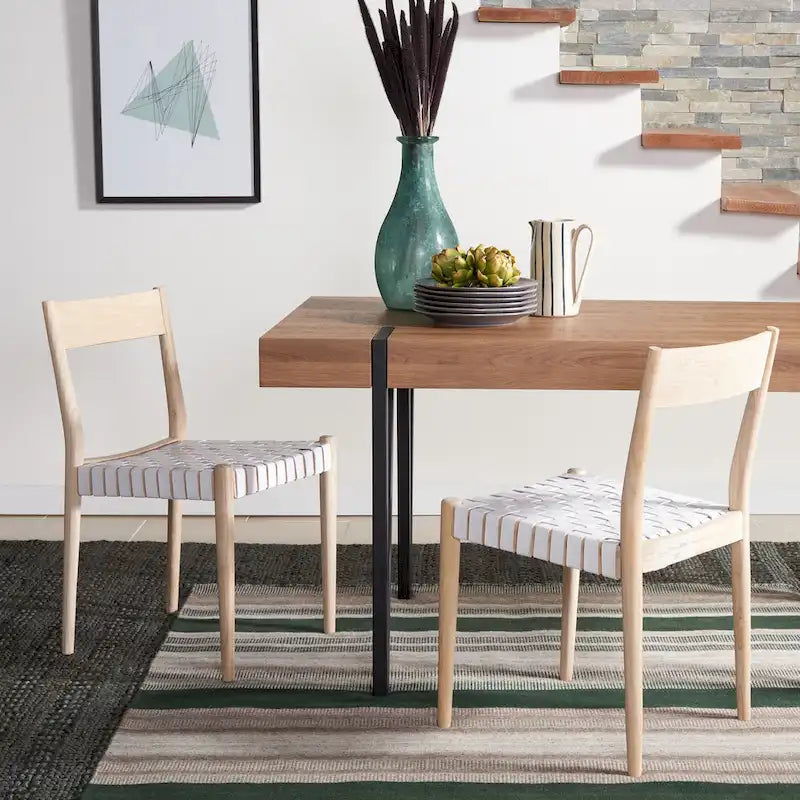SAFAVIEH Myrle Leather Dining Room Chair (Set of 2) - 18.5 W x 20 L x 31.5 H - 19Wx20Dx32H