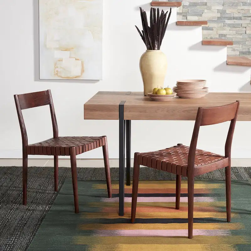 SAFAVIEH Myrle Leather Dining Room Chair (Set of 2) - 18.5 W x 20 L x 31.5 H - 19Wx20Dx32H
