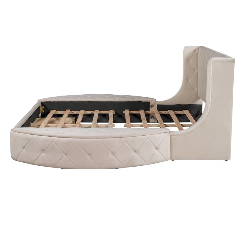 Upholstered Platform Bed Queen Size Storage Velvet Bed with Wingback Headboard and 1 Big Drawer,2 Side Storage Stool