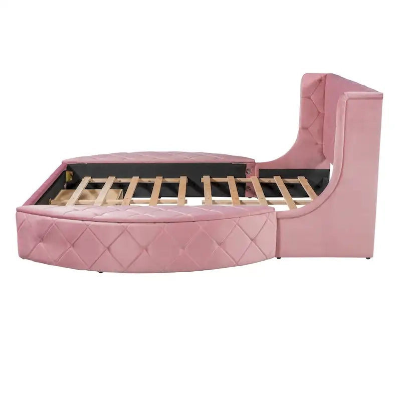 Upholstered Platform Bed Queen Size Storage Velvet Bed with Wingback Headboard and 1 Big Drawer,2 Side Storage Stool