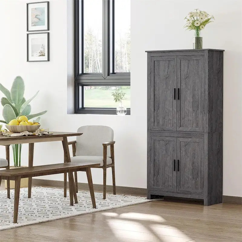 4-Door Freestanding Kitchen Pantry with 3 Adjustable Shelves