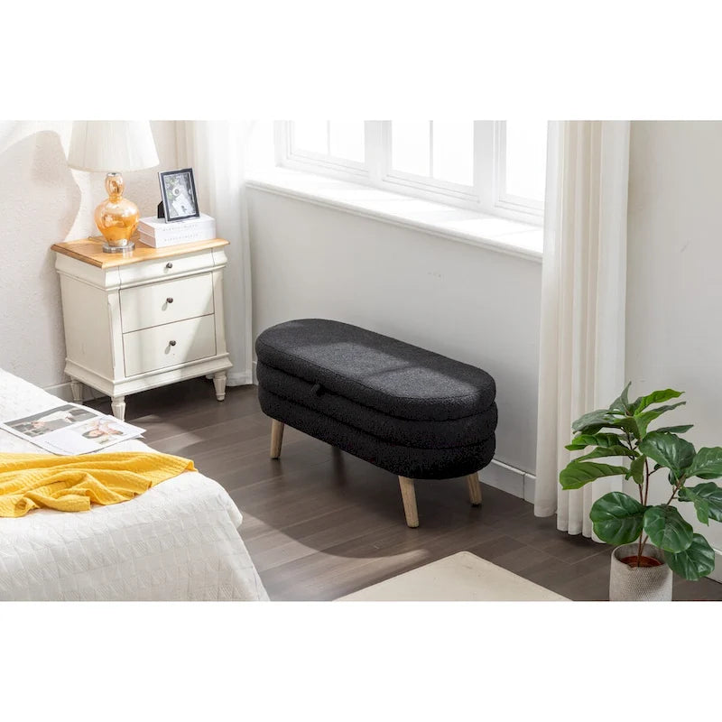 Boucle Fabric Storage Bench For Living Room Bedroom Indoor