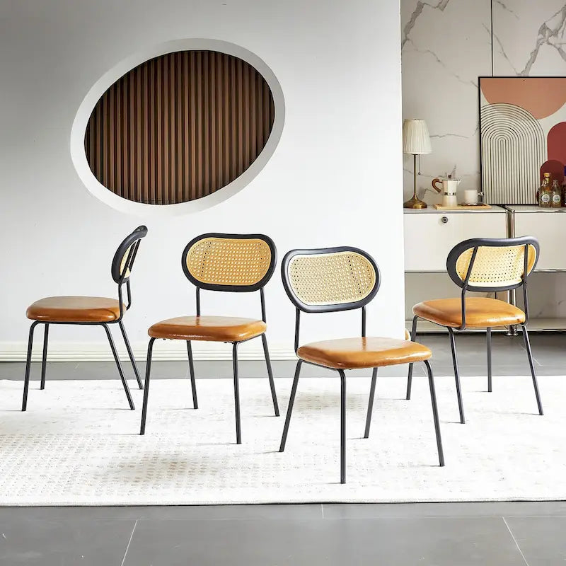 Modern Simple Leather Dining Chair with Metal Pipe and PP Back