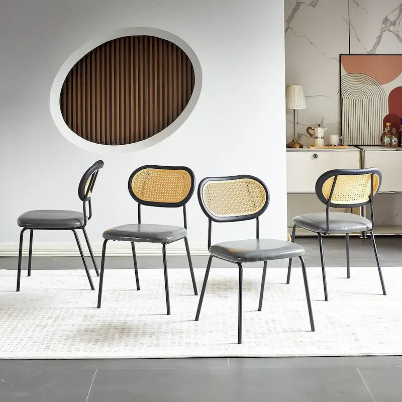 Modern Simple Leather Dining Chair with Metal Pipe and PP Back