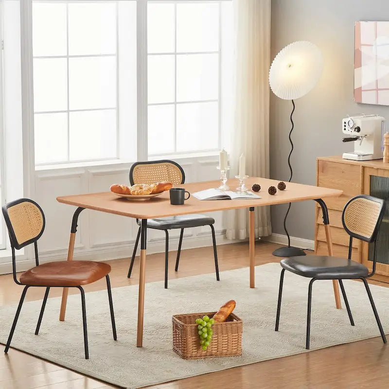 Modern Simple Leather Dining Chair with Metal Pipe and PP Back