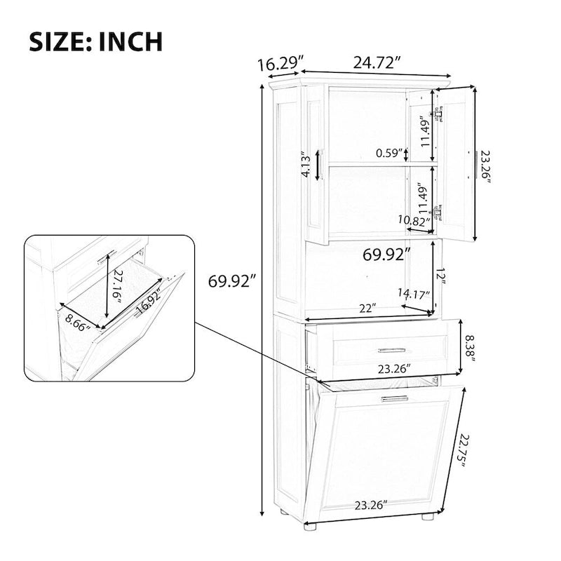 Tall Bathroom Cabinet with Laundry Basket,Large Storage Space
