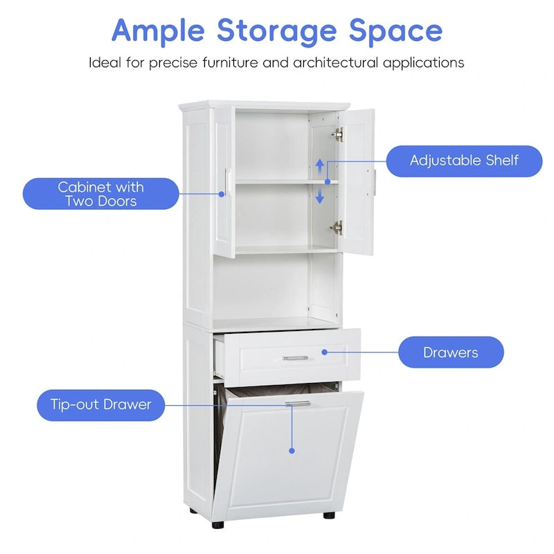Tall Bathroom Cabinet with Laundry Basket,Large Storage Space