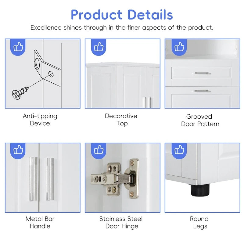 Tall Bathroom Cabinet with Laundry Basket,Large Storage Space