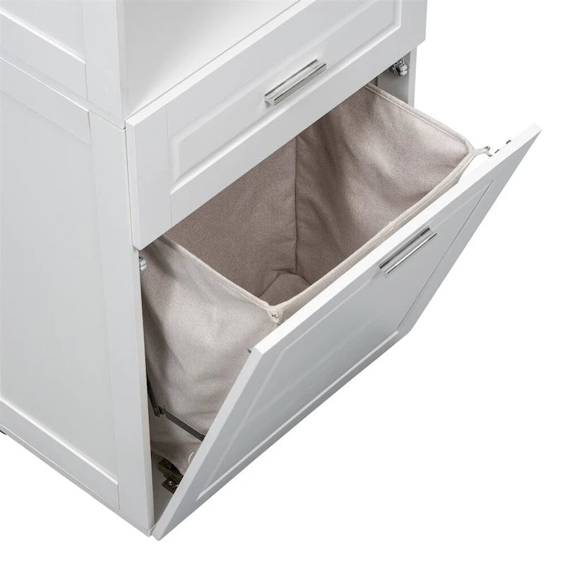 Tall Bathroom Cabinet with Laundry Basket,Large Storage Space