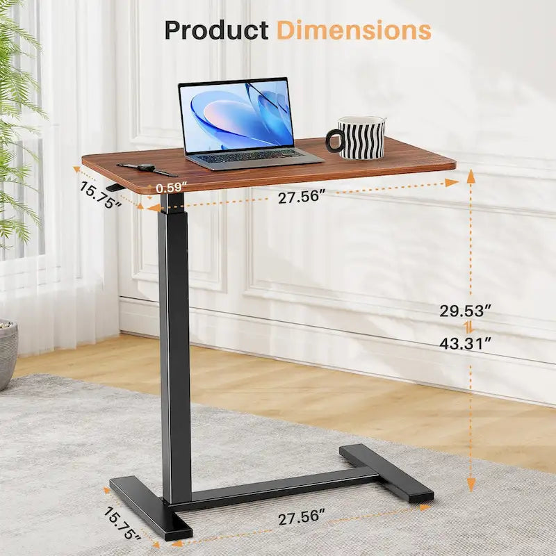 Mobile Standing Desk with Wheels Pneumatic Laptop Desk Rolling Computer Cart Movable Height Adjustable Small Stand Desk Home
