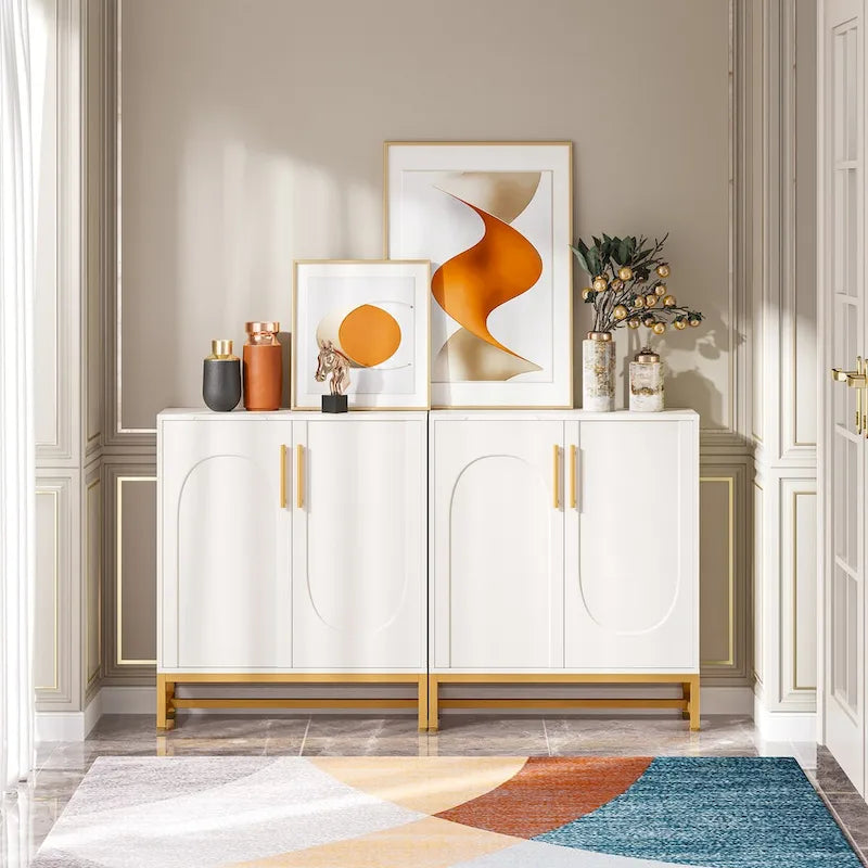 Sideboard Buffet Cabinet with Storage, Modern 4 Doors Buffets with Adjustable Shelf for Living Room Kitchen Dining Room Hallway