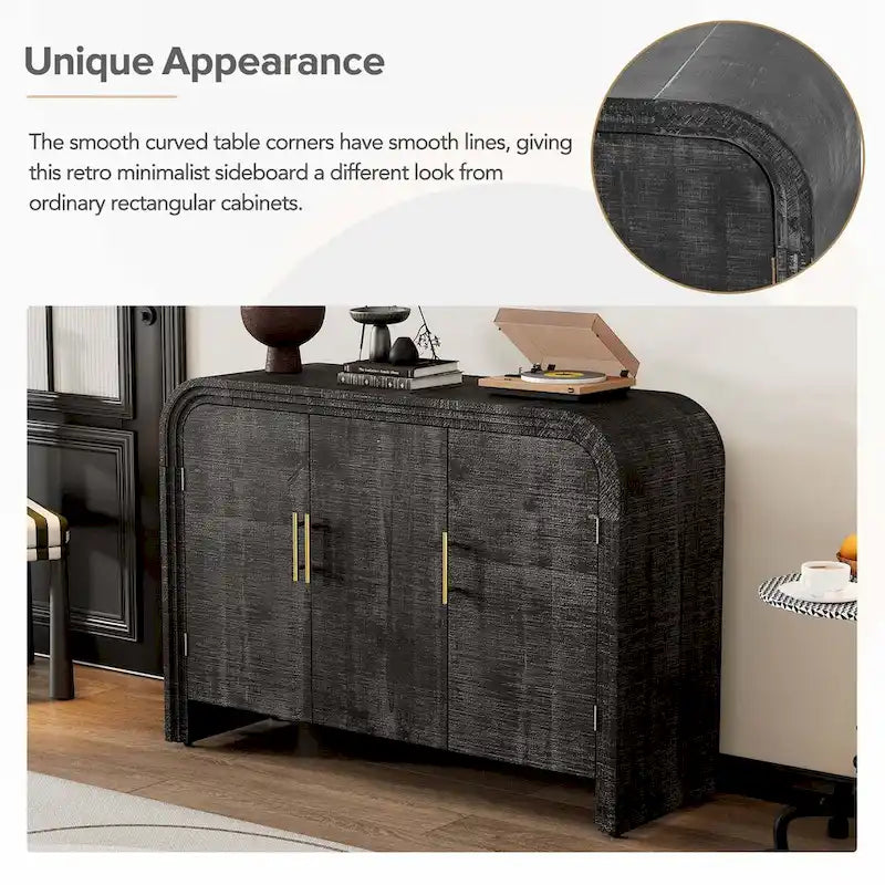 Retro Minimalist Curved Sideboard with Adjustable Dividers