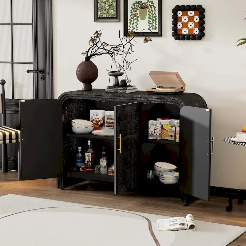 Retro Minimalist Curved Sideboard with Adjustable Dividers