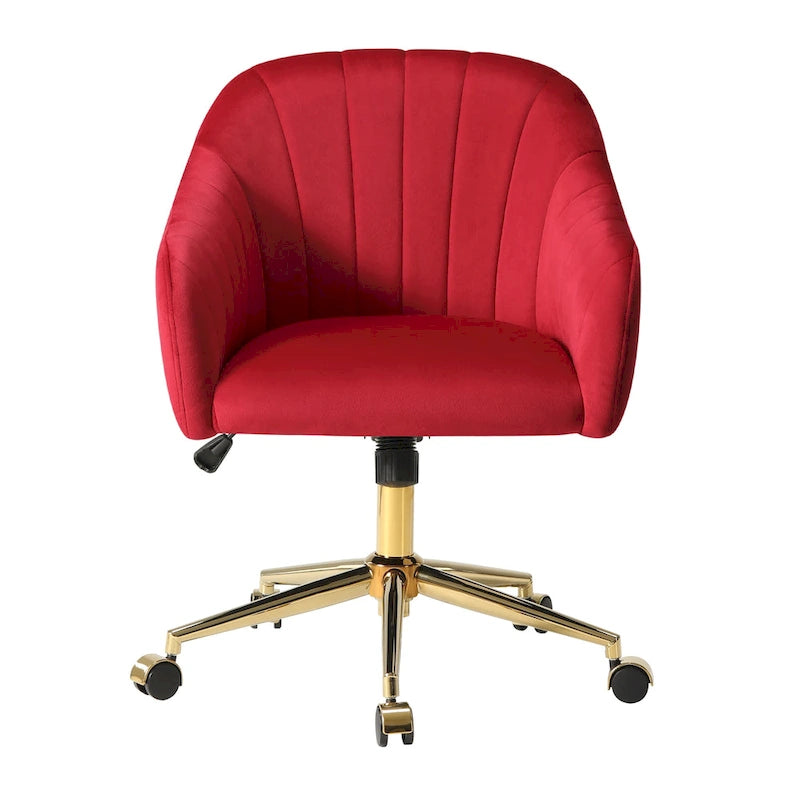Farrah Velvet Tufted Adjustable Height Swivel Office Vanity Chair with Gold Base