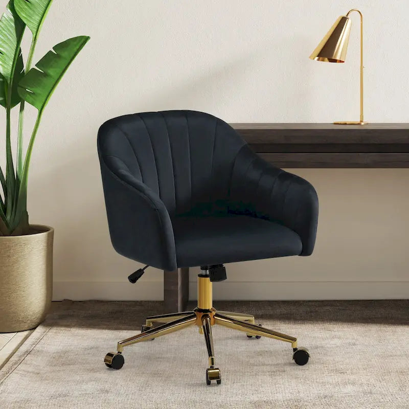 Farrah Velvet Tufted Adjustable Height Swivel Office Vanity Chair with Gold Base