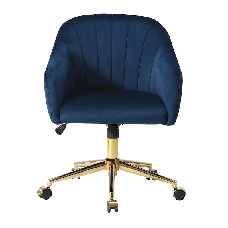 Farrah Velvet Tufted Adjustable Height Swivel Office Vanity Chair with Gold Base