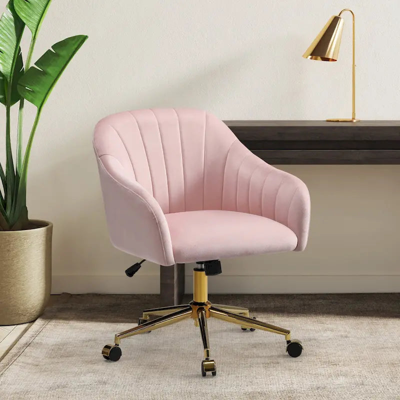 Farrah Velvet Tufted Adjustable Height Swivel Office Vanity Chair with Gold Base